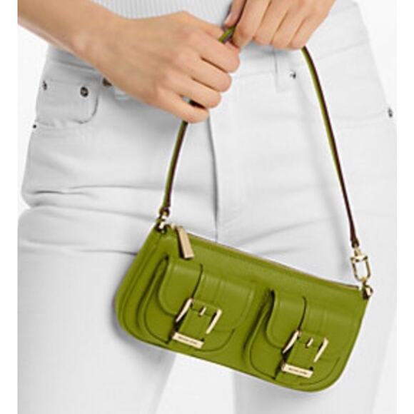 Michael Kors Zoe Small Buckled Convertible Pouchette Green - Picture 3 of 3